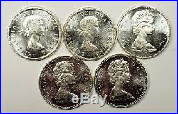 Canada 1963 1964 1965 1966 1967 Silver $1.00 One Dollar Coin Lot Of 5