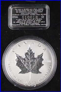 Canada 1998 $50 10 Oz Silver Silver Maple Leaf Coin 10th Anniversary +COA & BOX