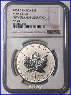 Canada, 2005, $5, SP70 Coin Netherlands Liberation Tulip Privy Maple Leaf