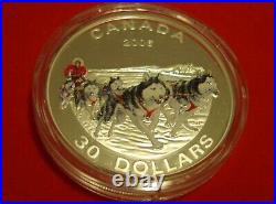 Canada 2006 $30 Sterling Silver Coin Dog Sled Team Colorized As Issued