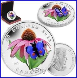 Canada 2012 20$ Purple Coneflower Venetian Glass Blue Butterfly 1oz Silver Coin