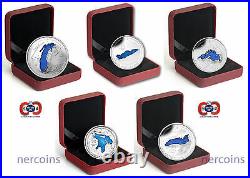 Canada 2014-2015 Great Lakes Enamel $20 Pure Silver Coin Full Set of 5 Perfect