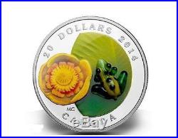 Canada 2014 20$ Water-lily Venetian Glass Leopard Frog 1 Oz Proof Silver Coin