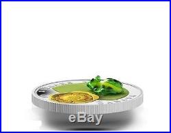 Canada 2014 20$ Water-lily Venetian Glass Leopard Frog 1 Oz Proof Silver Coin