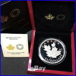 Canada 2014 $50 Pure Silver Large 5oz Maple Leaves Proof Coin & Case. $500
