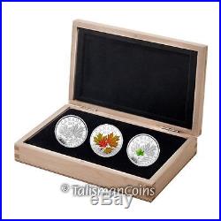 Canada 2014 Majestic Maple Leaves 3 Coin Set $20 Pure Silver Proofs Color Jade