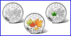 Canada 2014 Majestic Maple Leaves Silver Coins with Color and Jade Set in Case