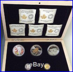 Canada 2014 Silver, Gold, Platinum 5 Coin Cougar Set BONUS Wooden Box Free ship