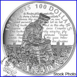 Canada 2015 $100 100th Anniversary of In Flanders Fields Silver Coin