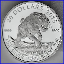 Canada 2015 $20 American Scimitar Sabre-Tooth Cat 1 oz. 99.99% Pure Silver Coin