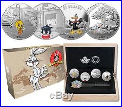 Canada 2015 $20 Looney Tunes Set, 4 Coins Fine Silver & Watch & Case