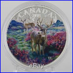 Canada 2015 $20 Misty Morning Mule Deer 1 oz 99.99% Pure Silver Color Proof Coin