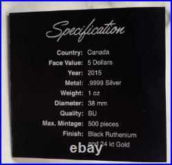Canada 2015 $5 Burning Maple Silver Coin Only 500 Minted cd