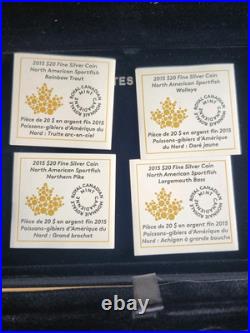 Canada 2015 Sportfish North America 4 Coin $20 Silver Proof Set withbox