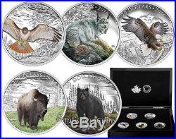 Canada 2016 2017 Majestic Iconic Animals 5 Coin $20 Silver Proof Set in Wood Box