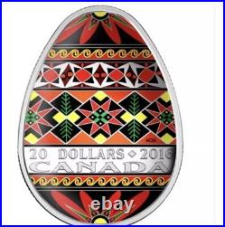 Canada 2016 20$ Traditional Ukrainian Pysanka Egg Shape 1oz Silver Coin
