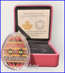 Canada 2016 20$ Traditional Ukrainian Pysanka Egg Shape 1oz Silver Coin