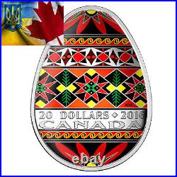 Canada 2016 20$ Traditional Ukrainian Pysanka Egg Shape 1oz Silver Coin COA 2