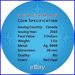Canada 2016 5$ Superman Space Blue 1 Oz Silver Coin with Real OPAL Stone