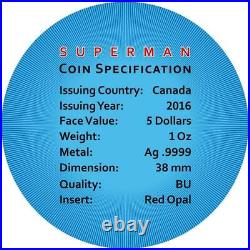 Canada 2016 5$ Superman Space Blue with Real Opal Stone 1 Oz Silver Coin
