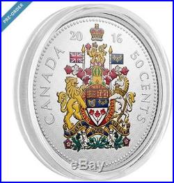 Canada 2016 Big Coins Series #5 Coat of Arms Color 50 Cents 5 Oz Silver Proof