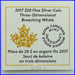 Canada 2017 $20 Three-Dimensional Breaching Whale 99.99% Pure Silver Proof Coin