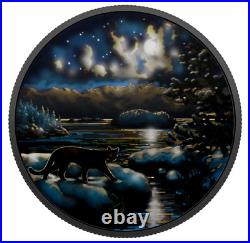 Canada 2017 $30 Fine Silver Coin Animals in Moonlight Cougar Glow in the Dark