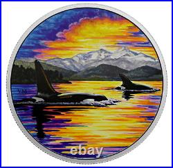 Canada 2017 $30 Fine Silver Coin Animals in the Moonlight Orcas Glow in the Dark