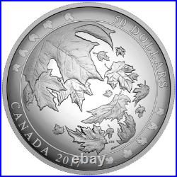 Canada 2017 $50 Maple Leaves in Motion. 9999 Fine Silver Coin