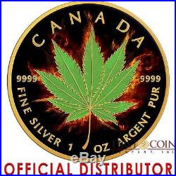 Canada 2017 INDICA CANNABIS BURNING MARIJUANA $5 Maple Leaf Silver Coin 1 oz