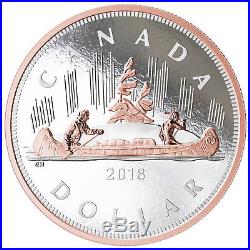 Canada 2018 Big Coins #1 Voyageur Canoe $1 5 Oz Silver Dollar Rose Gold Plating