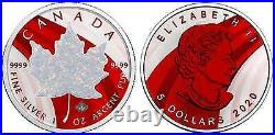 Canada 2020 5$ Maple Leaf Space RED 1 Oz Silver Coin w. White Opal Stone