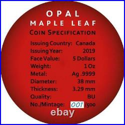 Canada 2020 5$ Maple Leaf Space RED 1oz Silver Coin with Real OPAL Stone