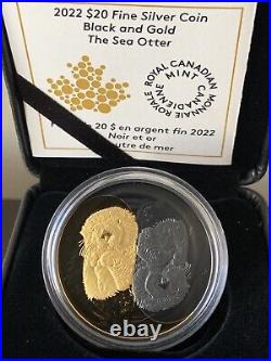 Canada 2022 $20 Gold and Black Rhodium Plate Sea Otter Pure Silver Proof Coin