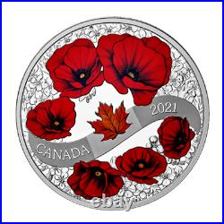 Canada $20 Dollars Silver Coin, Remembrance Poppy Lest we Forget, 2021