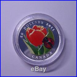 Canada $20 Fine Silver Tulip With Ladybug Venetian Glass Coin