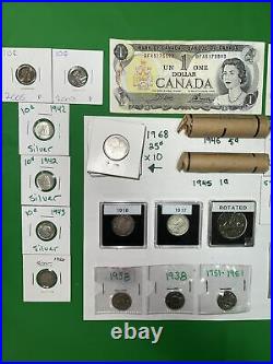 Canada Bill And Coin Lot Of Silver! Victorian
