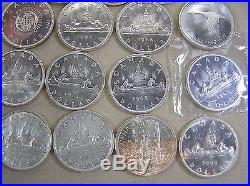 Canada Lot of 21 Silver Coins, 13 Silver $1 & 8 Halves, diff dates 1939 to 1971