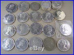 Canada Lot of 26 Silver Coins, 17 Silver $1 & 9 Halves, diff dates 1939 to 1973
