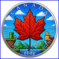 Canada Maple Leaf Retro Gaming 8Bit Colourized Maple Coin 1 oz 999 Silver Coin