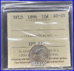 Canada Newfoundland 1896 10 Cent Silver Coin KM #3 ICCS AU 55 Lustrous