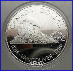Canada One Silver Dollar 1986 HUGE Coin ELIZABETH II Train Sun rise i31118
