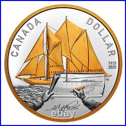 Canada Proof Silver Gold Plated Dollar $1 Coin Bluenose Schooner 2021