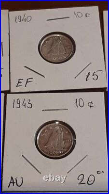 Canada Silver 10 Cents Lot Of 22 Coins 1932-1967 + 2023 Speciment Non Silver