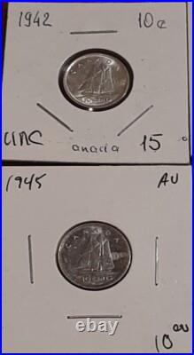 Canada Silver 10 Cents Lot Of 22 Coins 1932-1967 + 2023 Speciment Non Silver