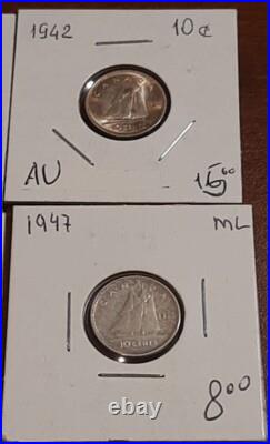 Canada Silver 10 Cents Lot Of 22 Coins 1932-1967 + 2023 Speciment Non Silver