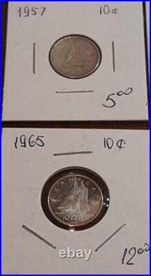 Canada Silver 10 Cents Lot Of 22 Coins 1932-1967 + 2023 Speciment Non Silver