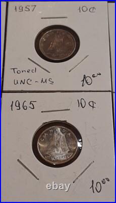 Canada Silver 10 Cents Lot Of 22 Coins 1932-1967 + 2023 Speciment Non Silver