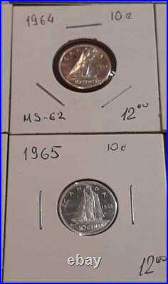 Canada Silver 10 Cents Lot Of 22 Coins 1932-1967 + 2023 Speciment Non Silver