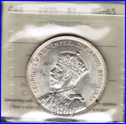 Canada Silver $1 Dollar 1935 First Issue Certified ICCS MS-65 Gem Coin